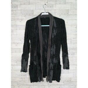 Women’s Cativa Black Gray Lagenlook‎ Cardigan Top Long Sleeve Sz M Medium Grunge